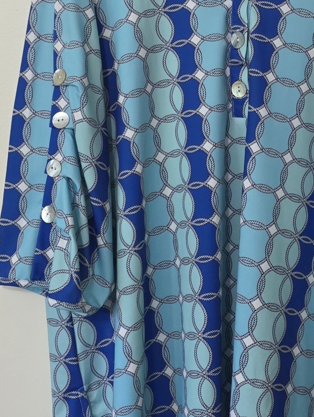 Lulu B Turquoise & Blue Geometric Rope Top Preppy Resortwear Nautical Large